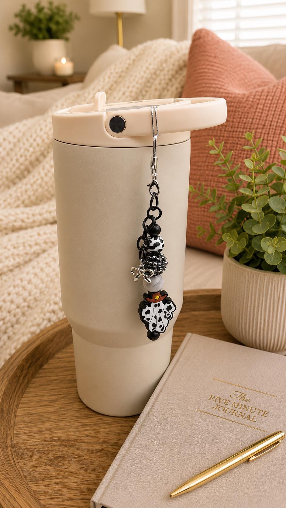 Howdy Boo Tumbler Charm, Halloween Cup Charm, Ghost Cup Accessory, Western Cow Print Charm