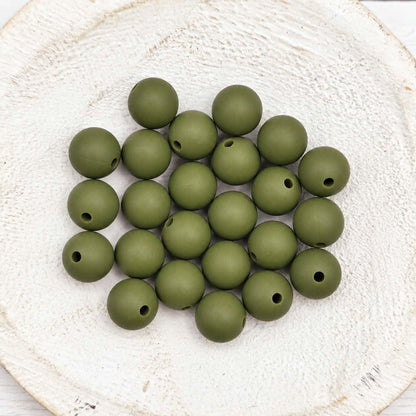 Army Green 12mm Silicone Beads, 20 Count