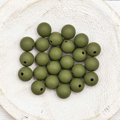 Army Green 12mm Silicone Beads, 20 Count