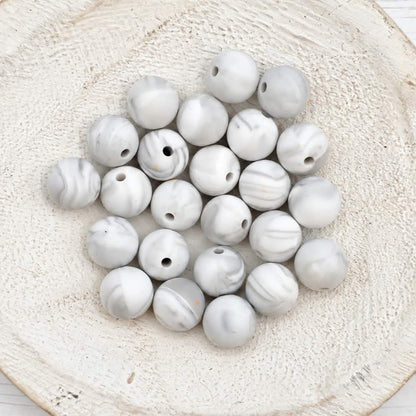 White Marble 12mm Silicone Beads, 20 Count