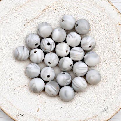 Gray Marble 12mm Silicone Beads, 20 Count