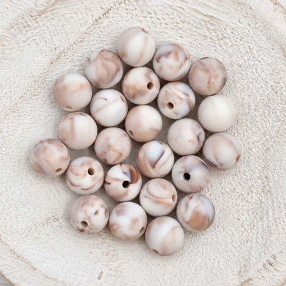 Brown Marble 12mm Silicone Beads, 20 Count