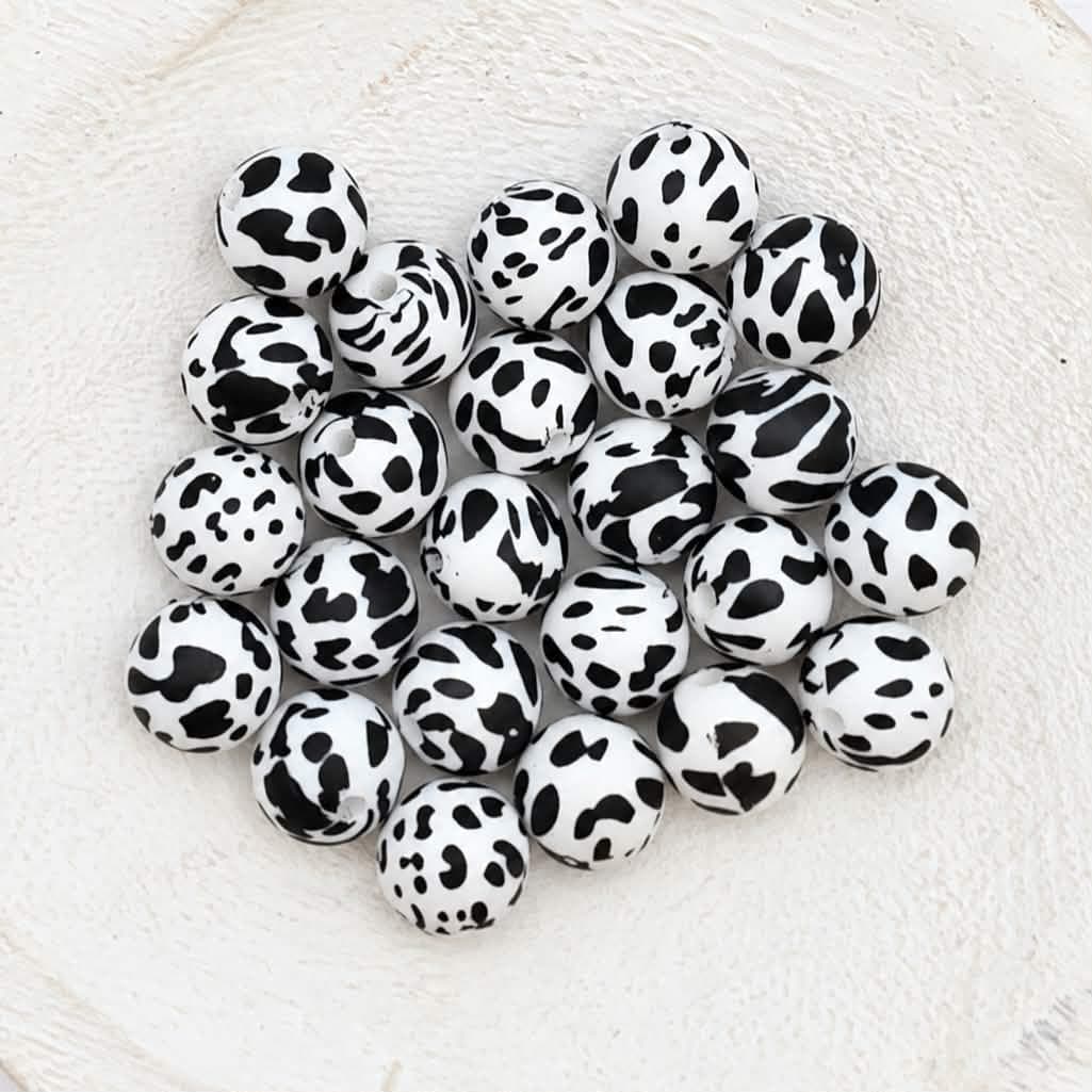 Cow 12mm Silicone Beads, 20 Count