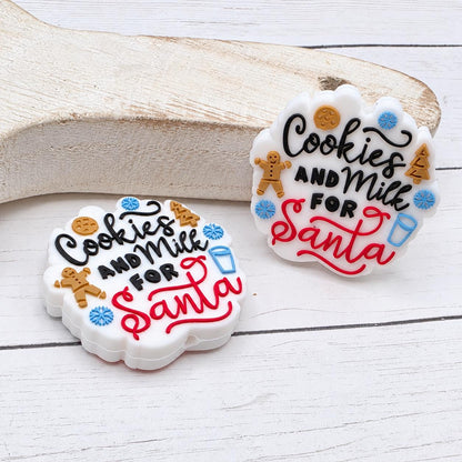 Cookies & Milk for Santa Silicone Focal Bead, 36x36mm, 1-3 Count