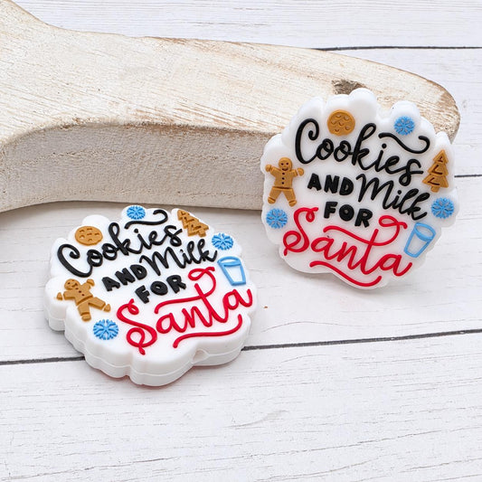 Cookies & Milk for Santa Silicone Focal Bead, 36x36mm, 1-3 Count