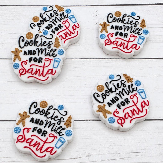 Cookies & Milk for Santa Silicone Focal Bead, 36x36mm, 1-3 Count