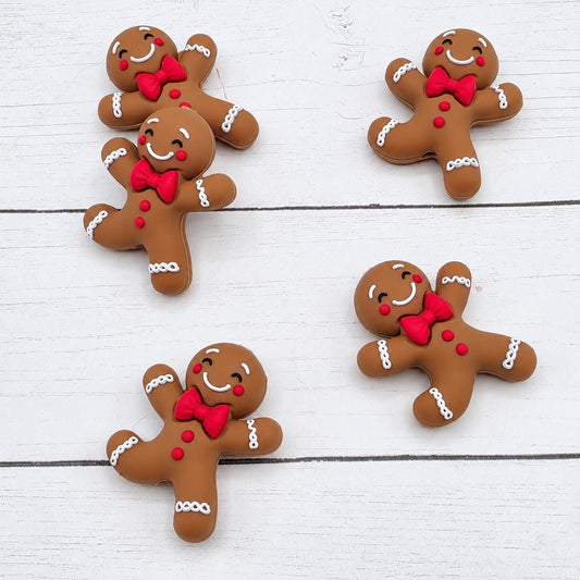 Happy Gingerbread Man 3D Silicone Focal Bead, 1-3 Count