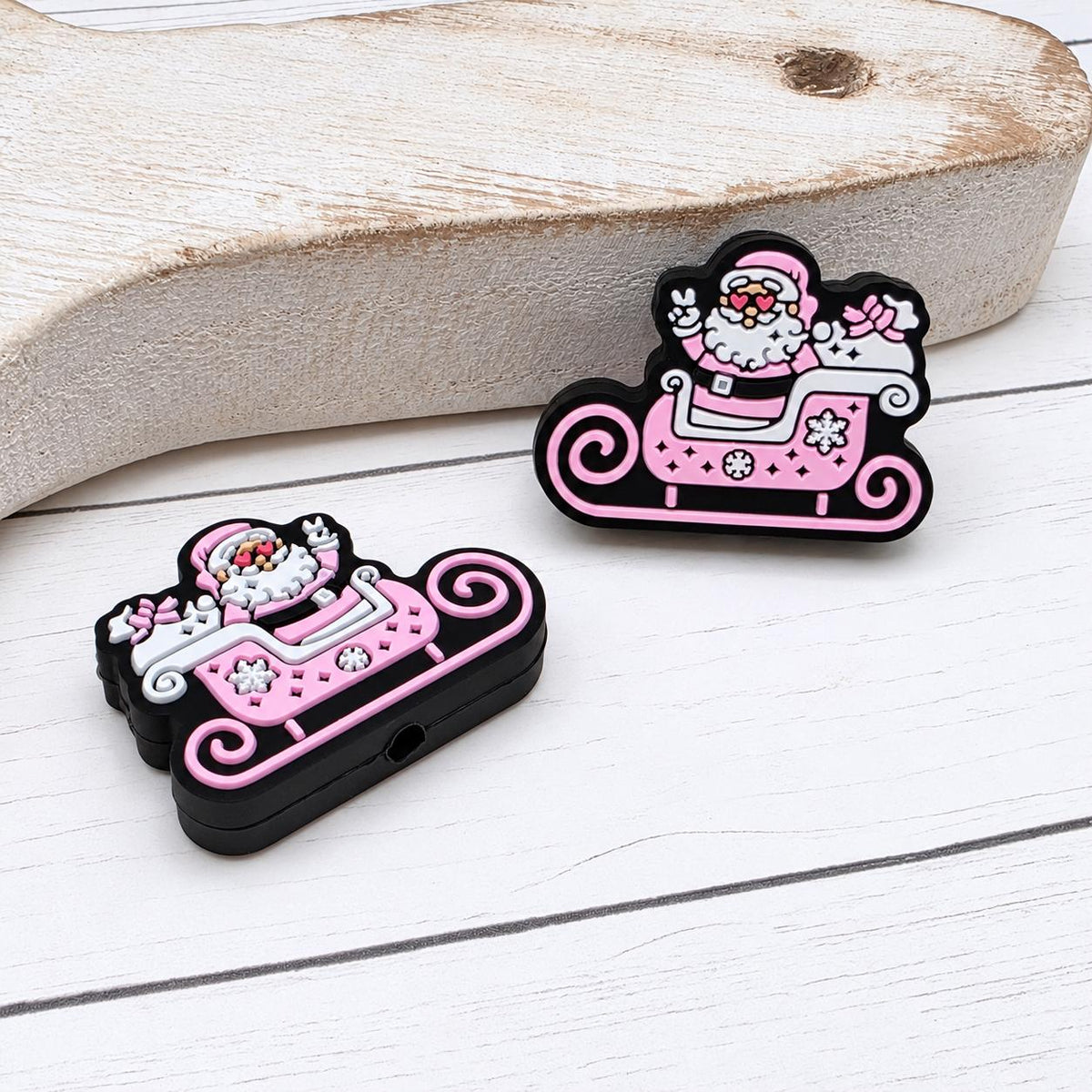 Pink Santa Sleigh Silicone Focal Bead, 1-3 Count