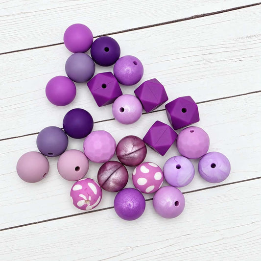 Perfectly Purple Silicone Bead Mix, 15mm, 24 Count