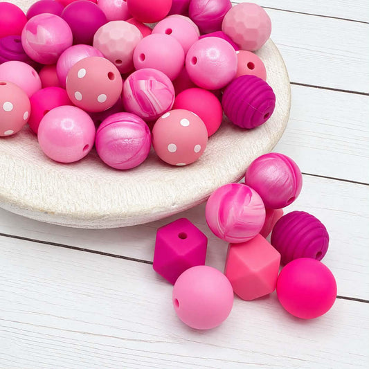 Pretty in Pink Silicone Bead Mix, 15mm, 24 Count