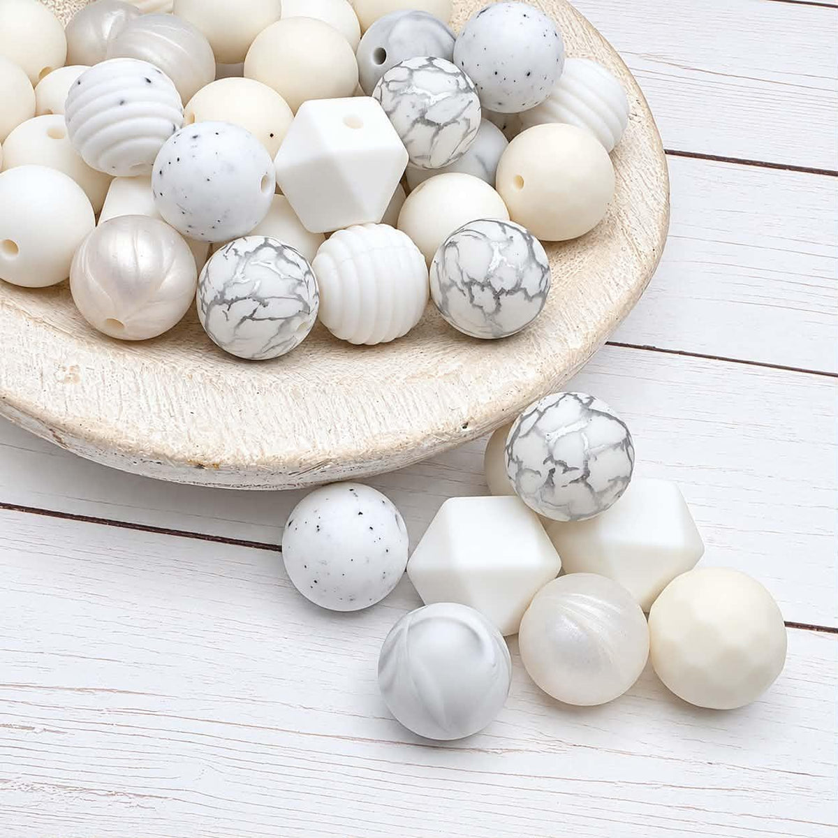 Whispering White Silicone Bead Mix, 15mm, 24 Count