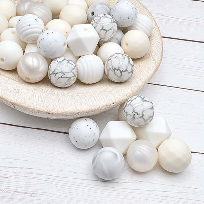 Whispering White Silicone Bead Mix, 15mm, 24 Count
