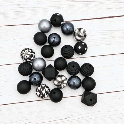 Black Beauty Silicone Bead Mix, 15mm, 24 Count