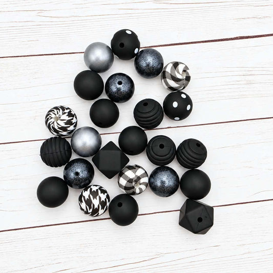 Black Beauty Silicone Bead Mix, 15mm, 24 Count