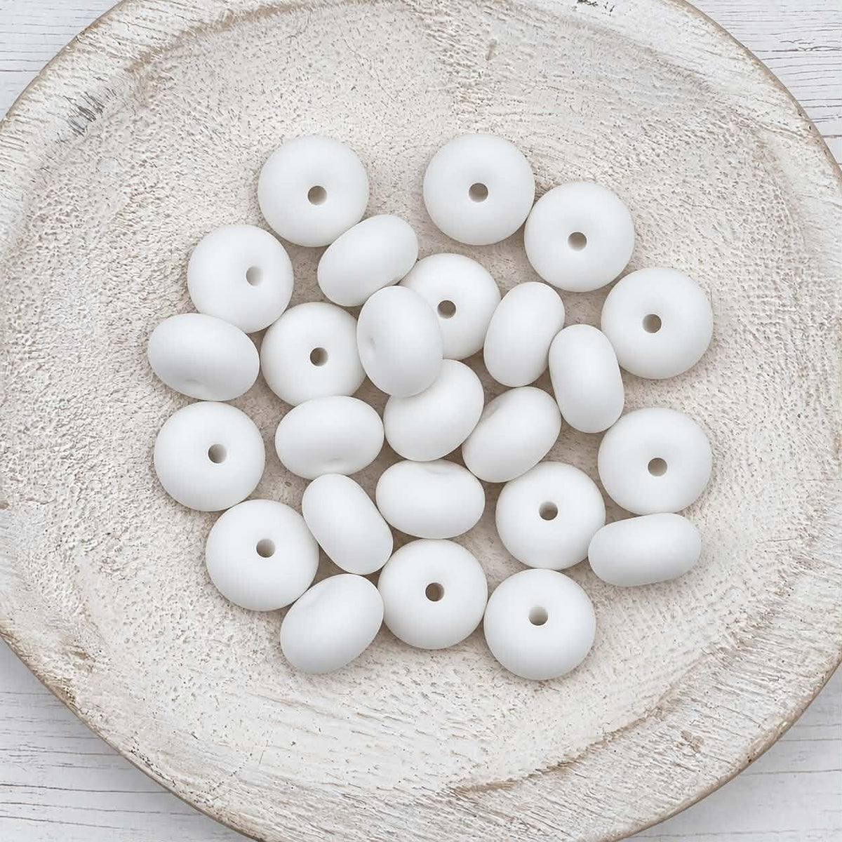 14mm White Abacus Silicone Beads, 10 or 20 Count
