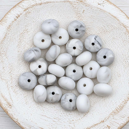 14mm White Marble Abacus Silicone Beads, 10 or 20 Count