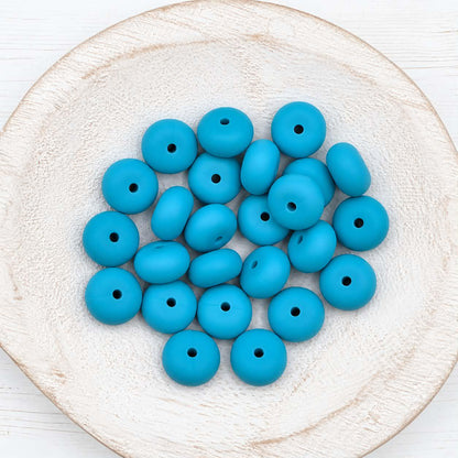 14mm Lagoon Blue Abacus Silicone Beads, 10 or 20 Count