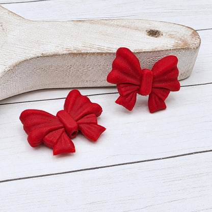 Red Glitter Bow Silicone Focal Bead, 1-3 Count