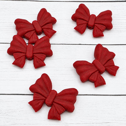 Red Glitter Bow Silicone Focal Bead, 1-3 Count