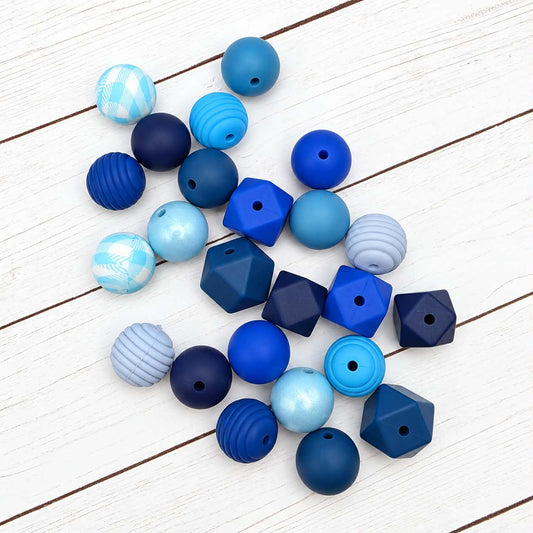 Brilliant Blue Silicone Bead Mix, 15mm, 24 Count