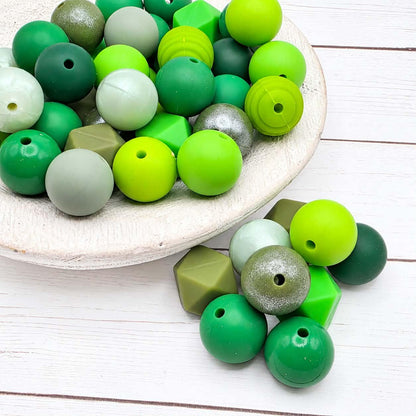 Green Envy Silicone Bead Mix, 15mm, 24 Count