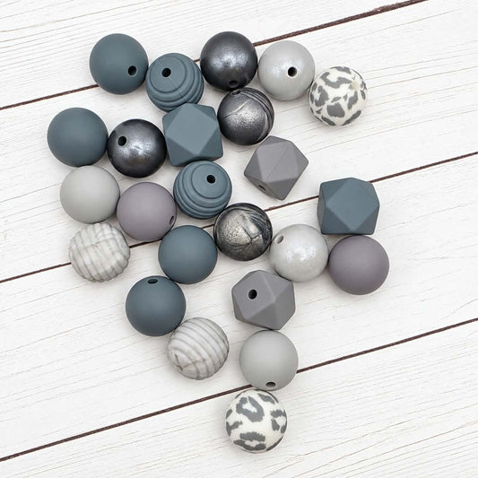 Gorgeous Gray Silicone Bead Mix, 15mm, 24 Count