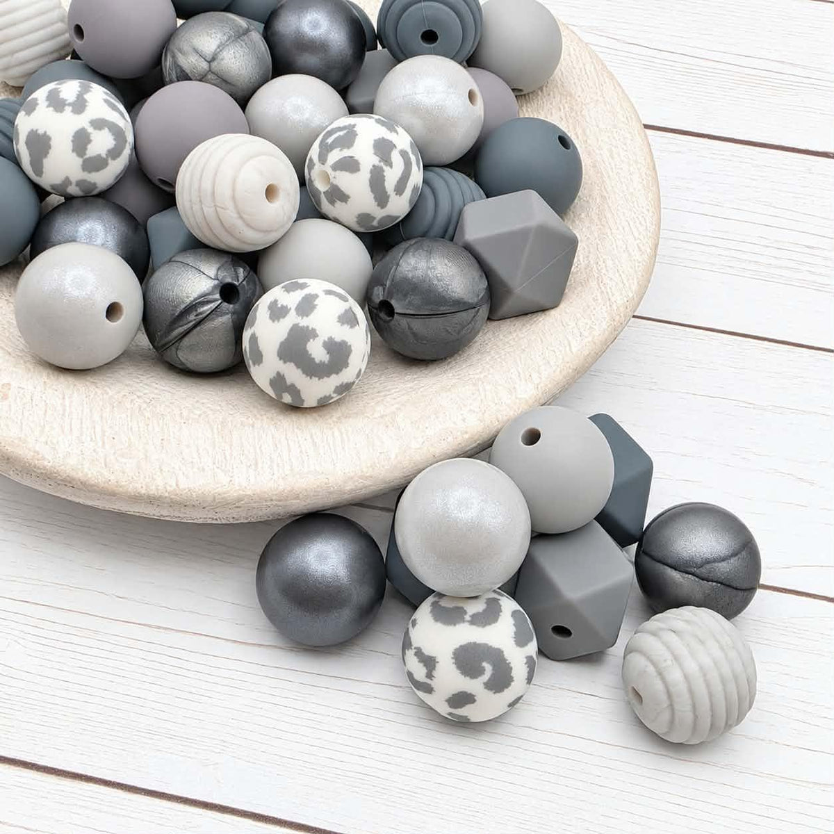 Gorgeous Gray Silicone Bead Mix, 15mm, 24 Count