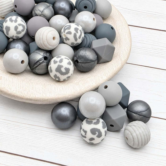 Gorgeous Gray Silicone Bead Mix, 15mm, 24 Count