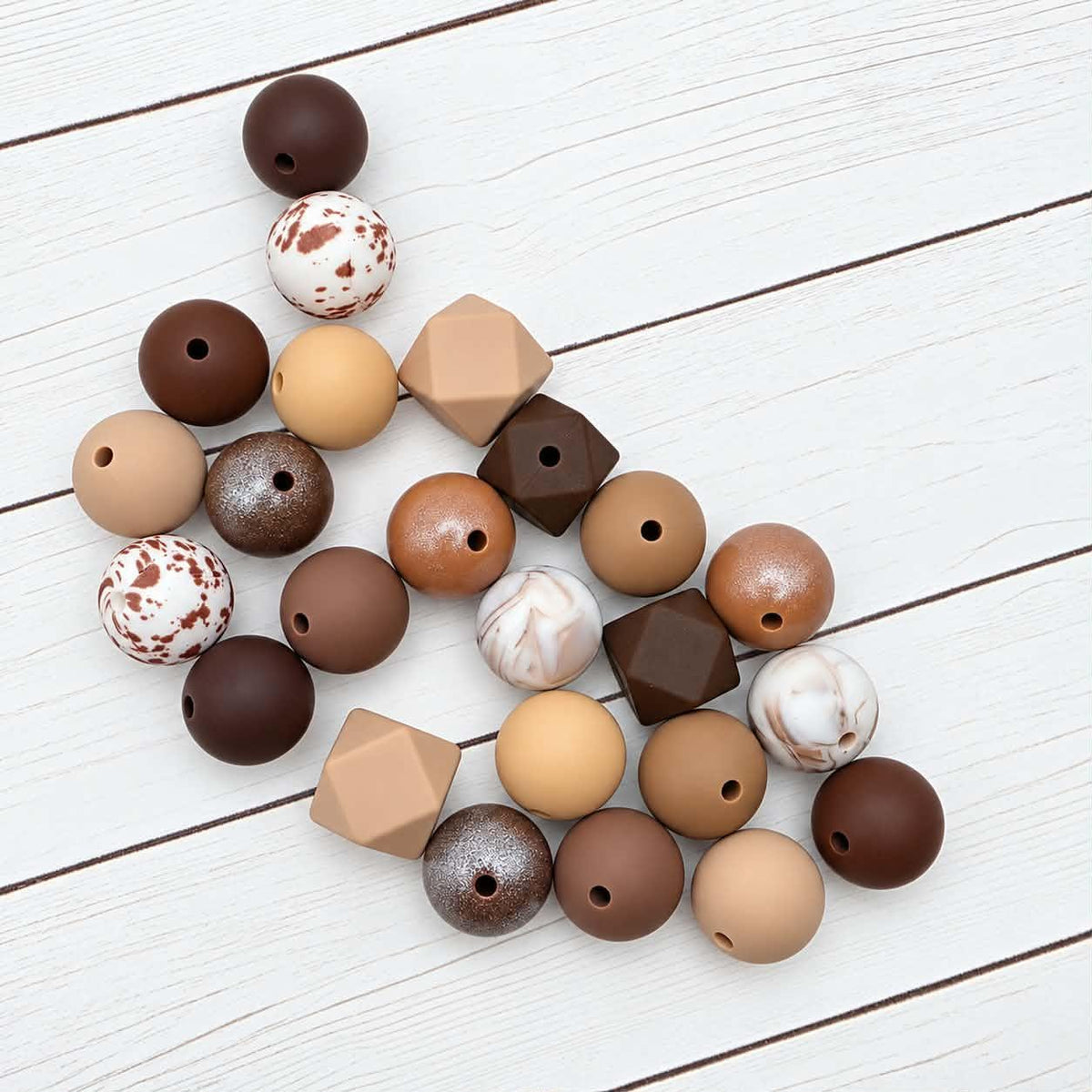 Beautifully Brown Silicone Bead Mix, 15mm, 24 Count