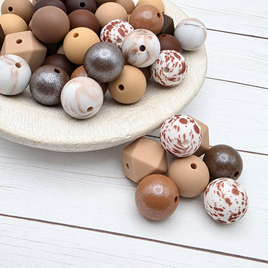 Beautifully Brown Silicone Bead Mix, 15mm, 24 Count