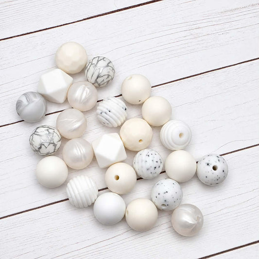 Whispering White Silicone Bead Mix, 15mm, 24 Count