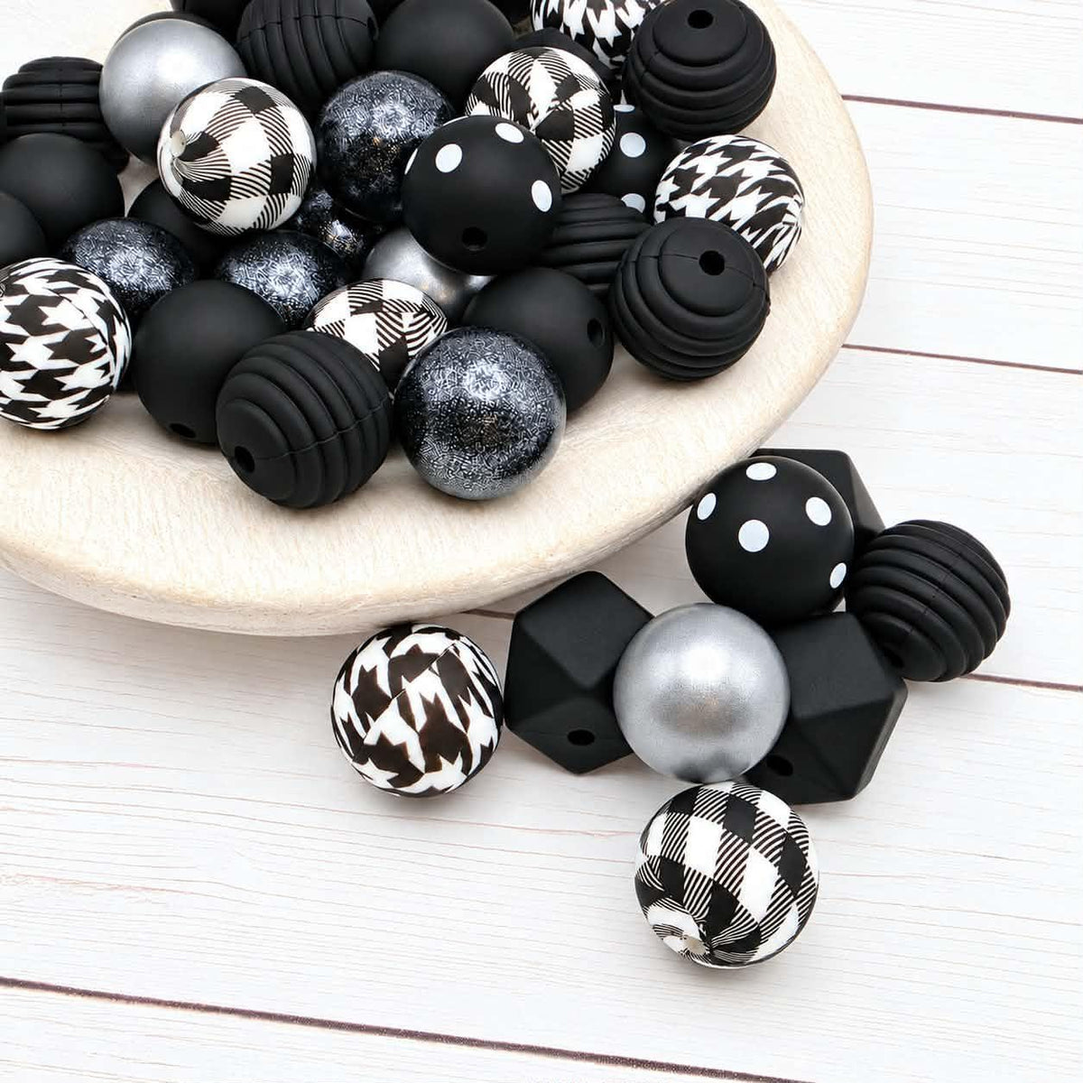 Black Beauty Silicone Bead Mix, 15mm, 24 Count