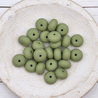 14mm Matcha Green Abacus Silicone Beads, 10 or 20 Count