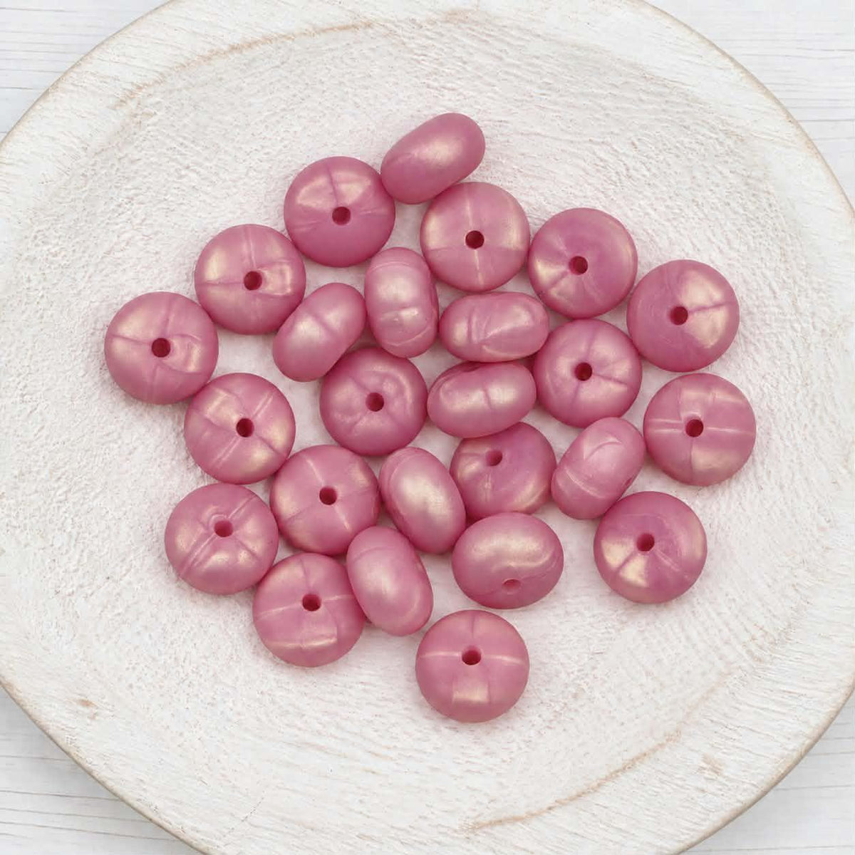 14mm Rose Pearl Abacus Silicone Beads, 10 or 20 Count