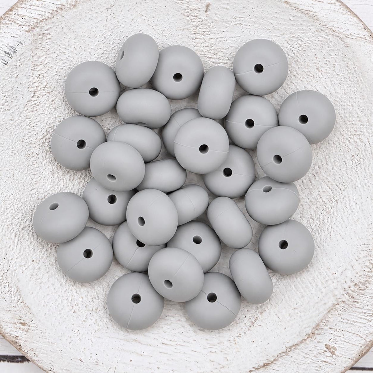 14mm Light Gray Abacus Silicone Beads, 10 or 20 Count