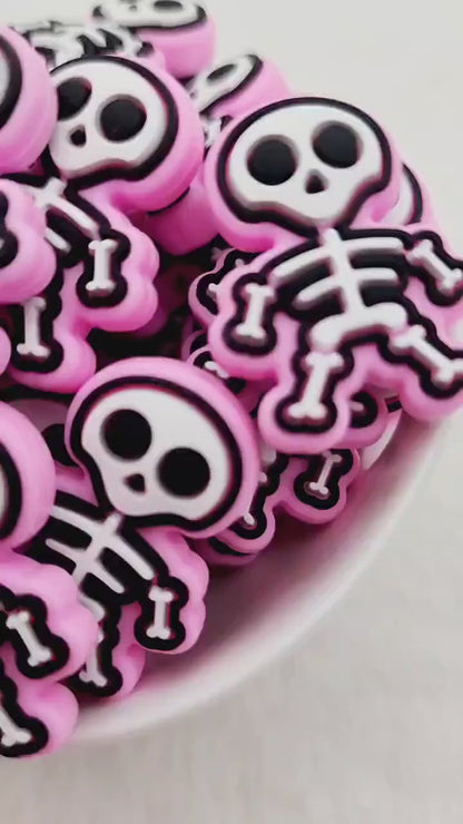 Pink Skeleton Silicone Beads, Skeleton Shaped Silicone Beads, Halloween Beads, Skeleton Silicone Pendant,  Focal Silicone Beads