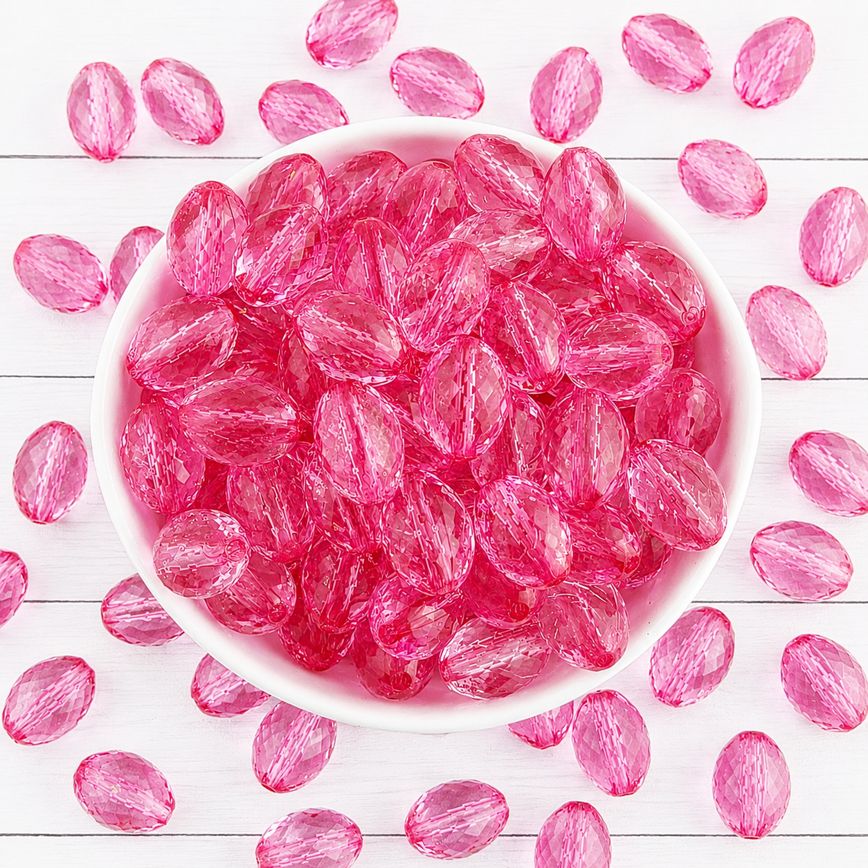 16mm x 11mm Pink Faceted Oval Transparent Acrylic Beads