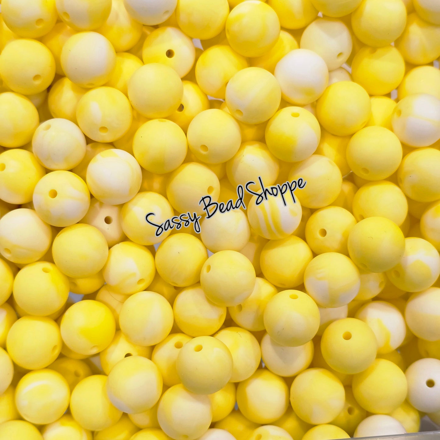 15mm Yellow Marble Silicone Beads