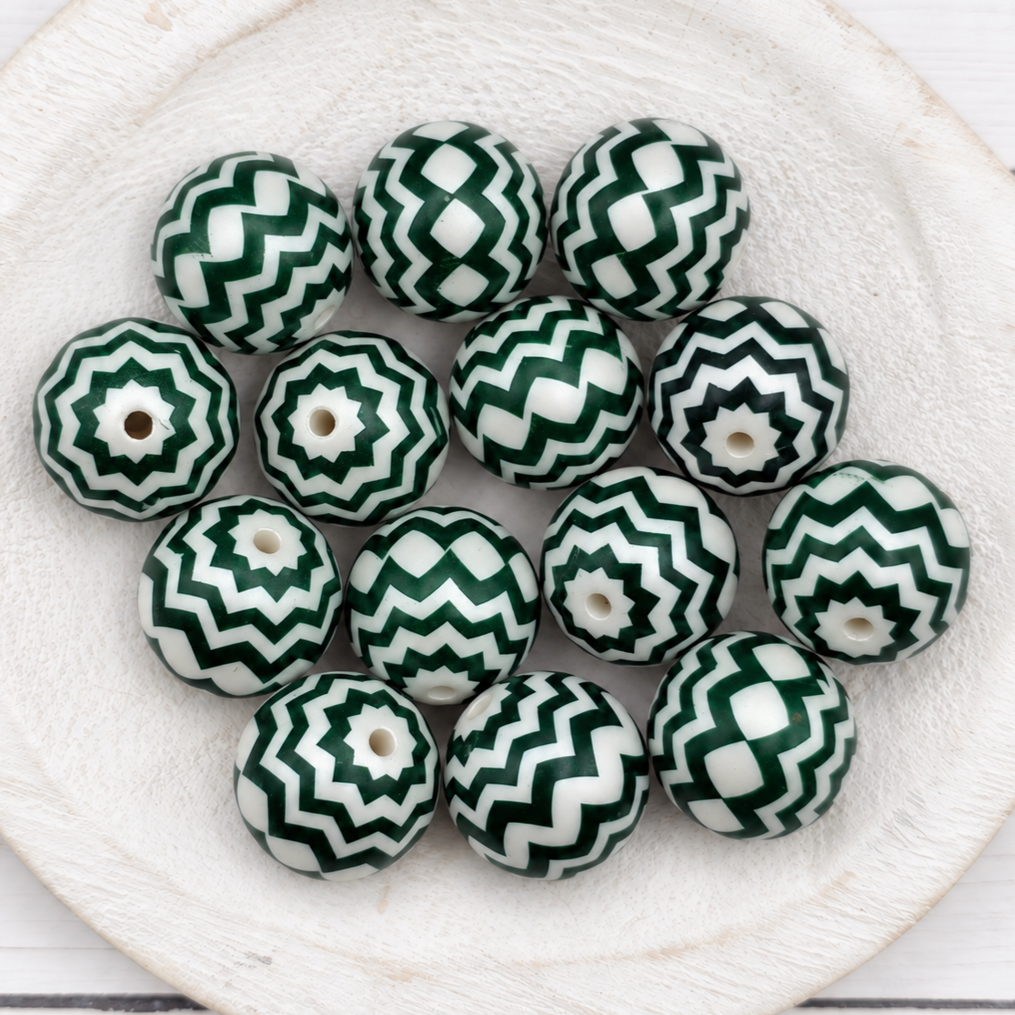 20MM Dark Green Chevron Beads
