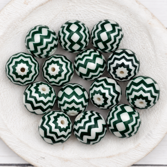 20MM Dark Green Chevron Beads