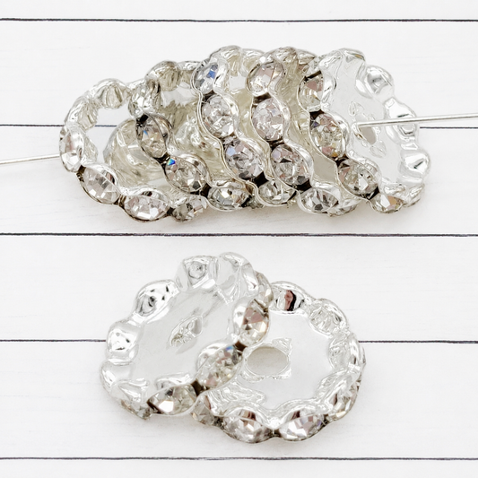 17mm Rhinestone Silver Spacers