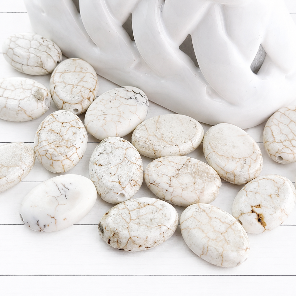 Marbled White Stone Beads 18mm x 13mm