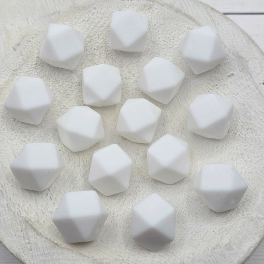14mm White Hexagon Beads