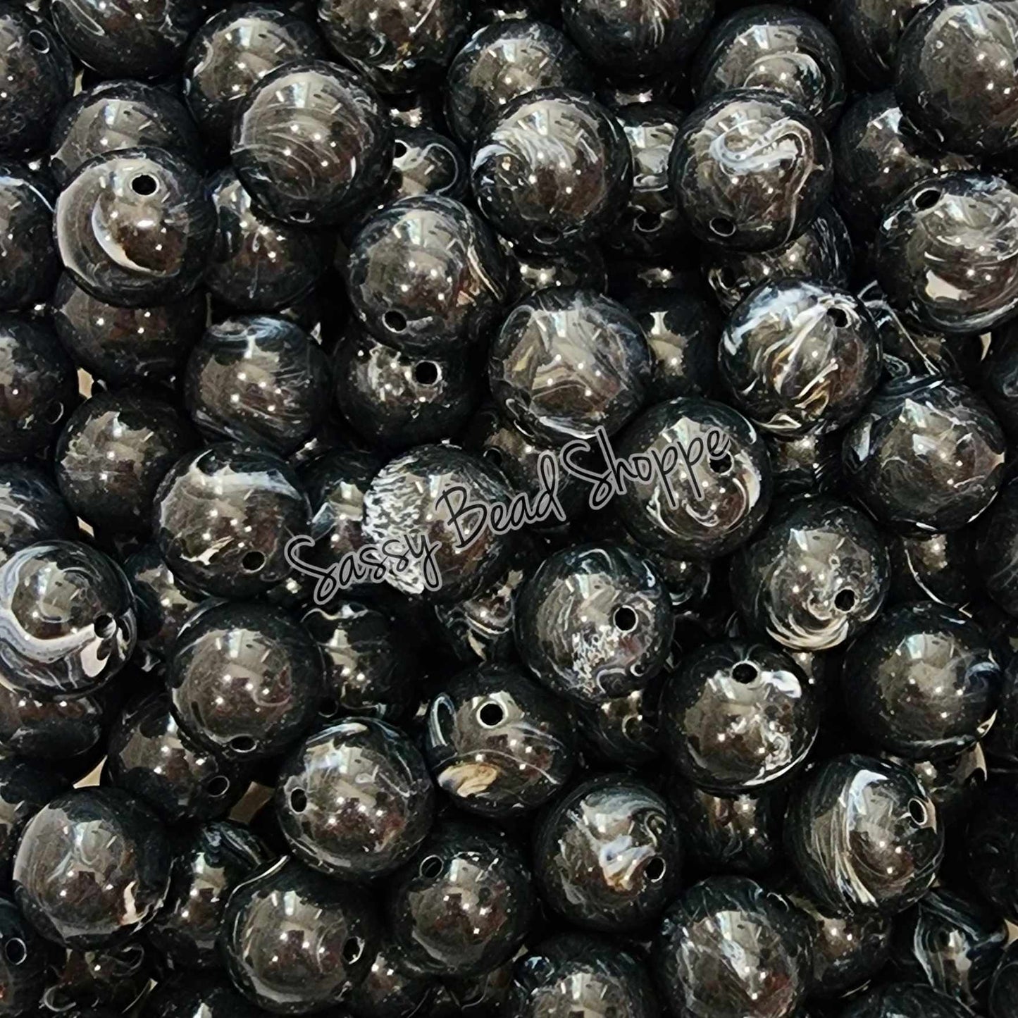 20MM Black Marble Beads