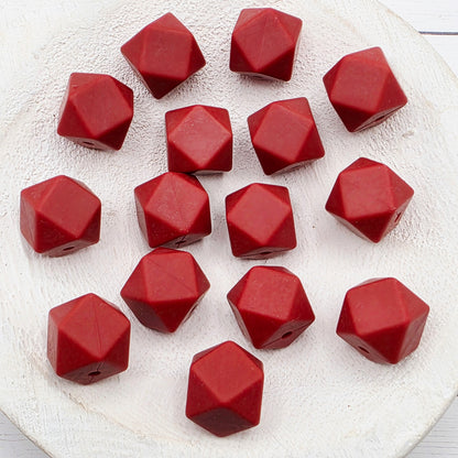 14mm Maroon Hexagon Beads