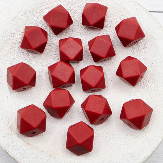 14mm Maroon Hexagon Beads