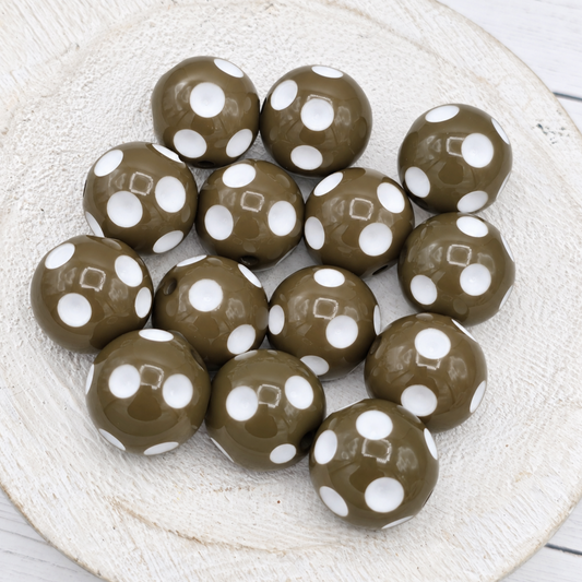 20MM Dark Olive Polka Dot Beads
