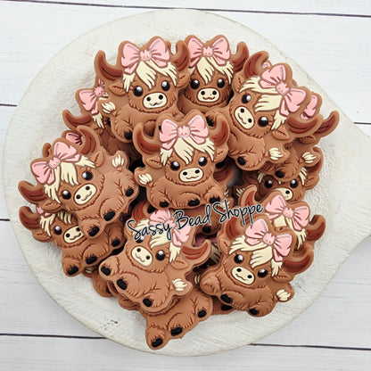 Highland Cow Pink Baby Silicone Beads