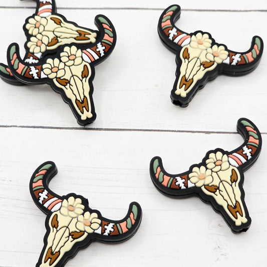 Aztec Floral Skull Focal Bead