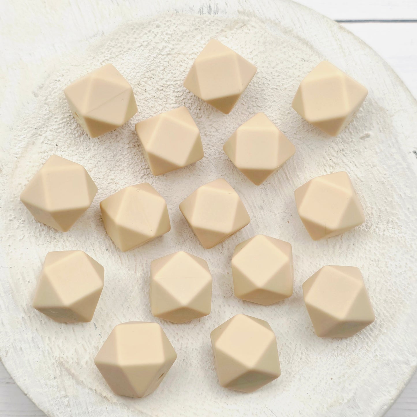 14mm Beige Hexagon Beads